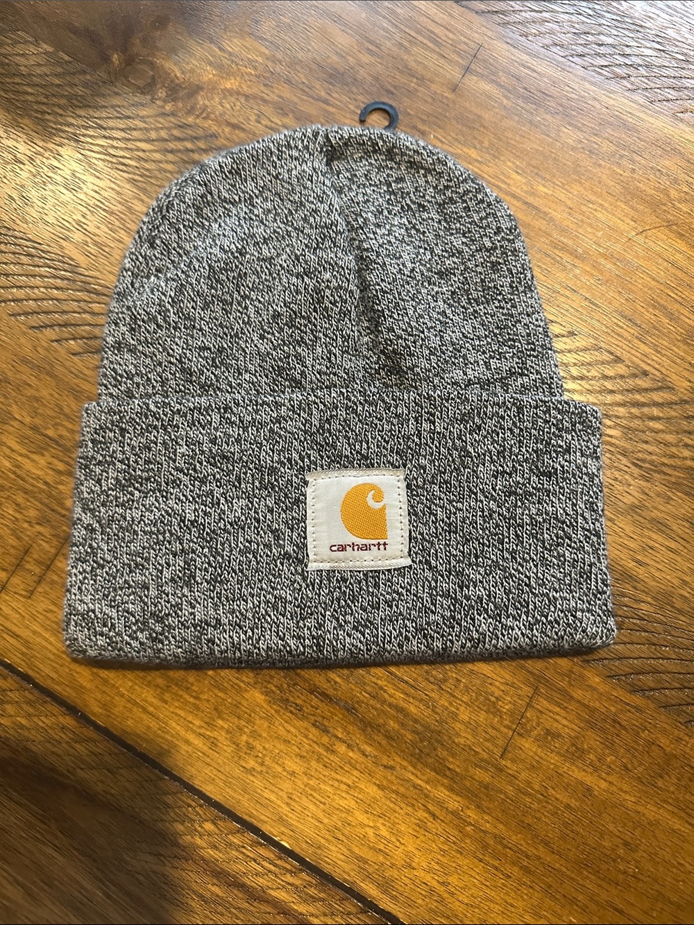 Carhartt Gray Marled Cuffed Beanie with Gold Logo Patch
